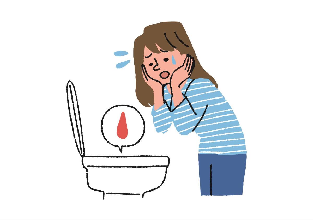 大腸ポリープの症状が出て不安そうにしている様子のイラスト