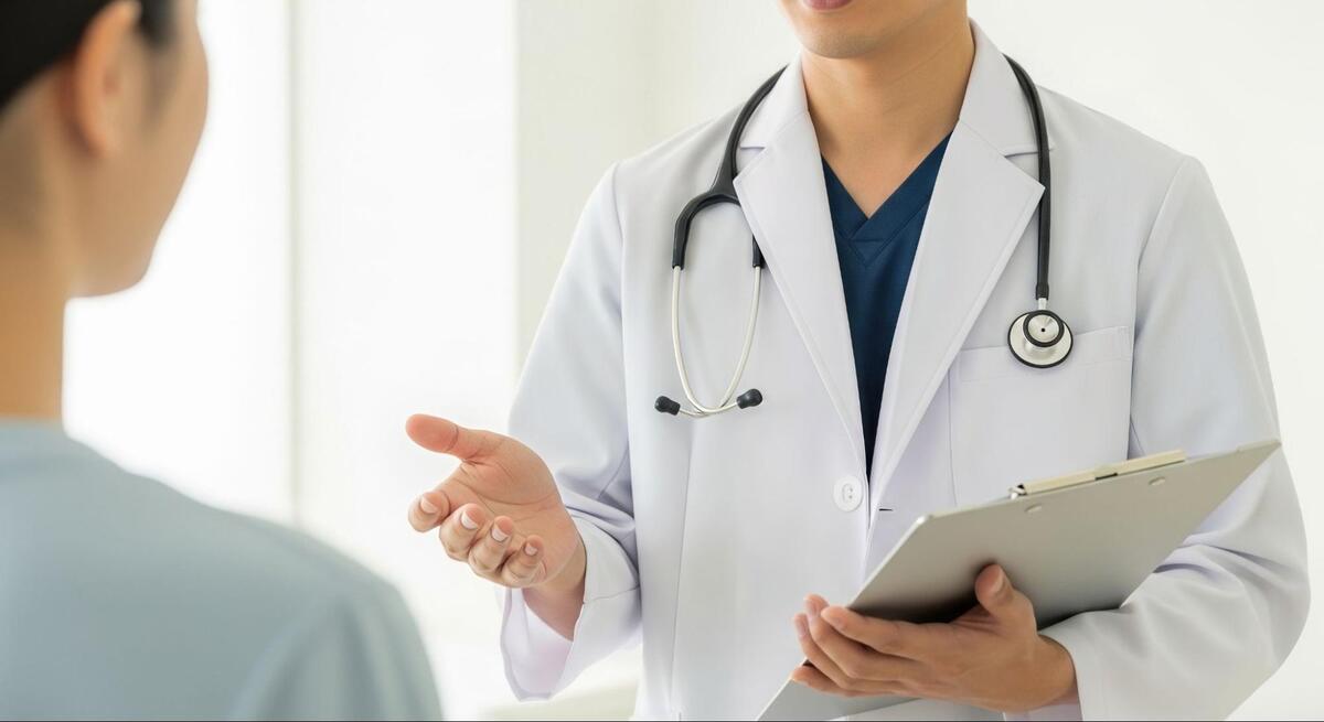 胃カメラで鎮静剤を使用するか医師と相談する様子